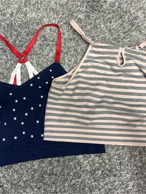 Striped Pink & Gray Bralette and Navy Star Sports Bra Set